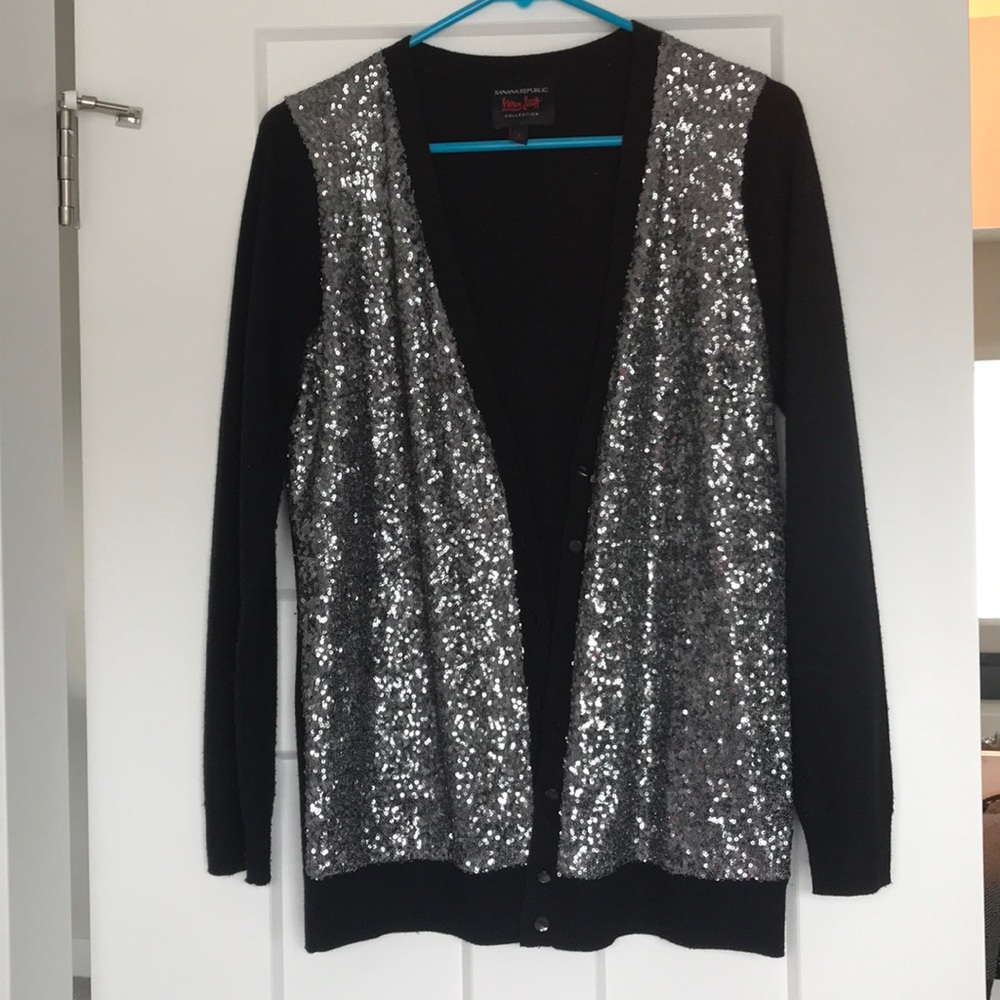Banana Republic black with silver sequin cardigan
